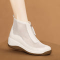 Sarah Express Breathable Mesh Front Zipper Ankle Boots White