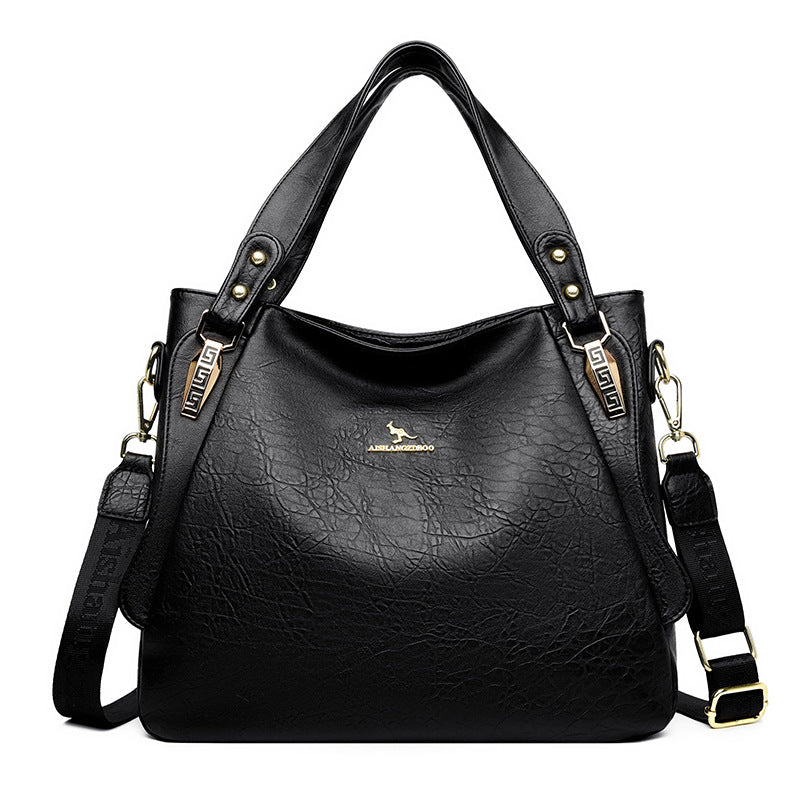 Sarah Express Elegant High-Capacity PU Leather Tote Bag Black 33X12X28