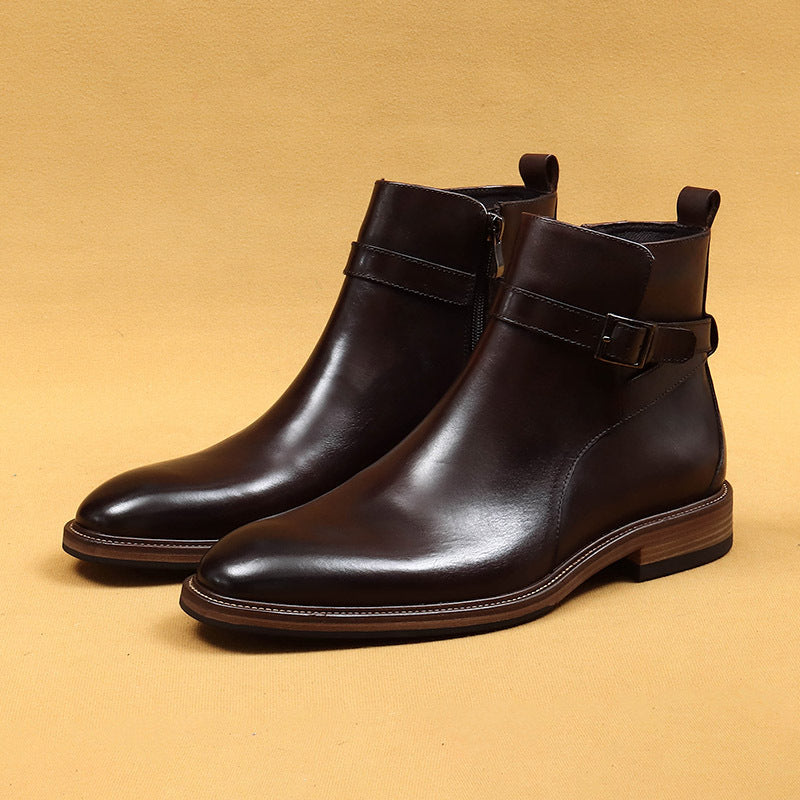 Sarah Express Men's Genuine Leather Square Toe Ankle Boots