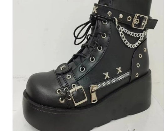 Sarah Express Chunky Round-Toe Platform Wedge Ankle Boots