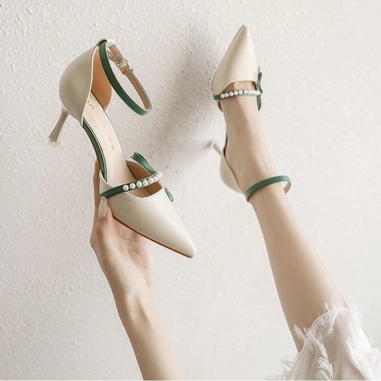 Sarah Express Pointed-Toe Stiletto Pumps with Pearl Strap