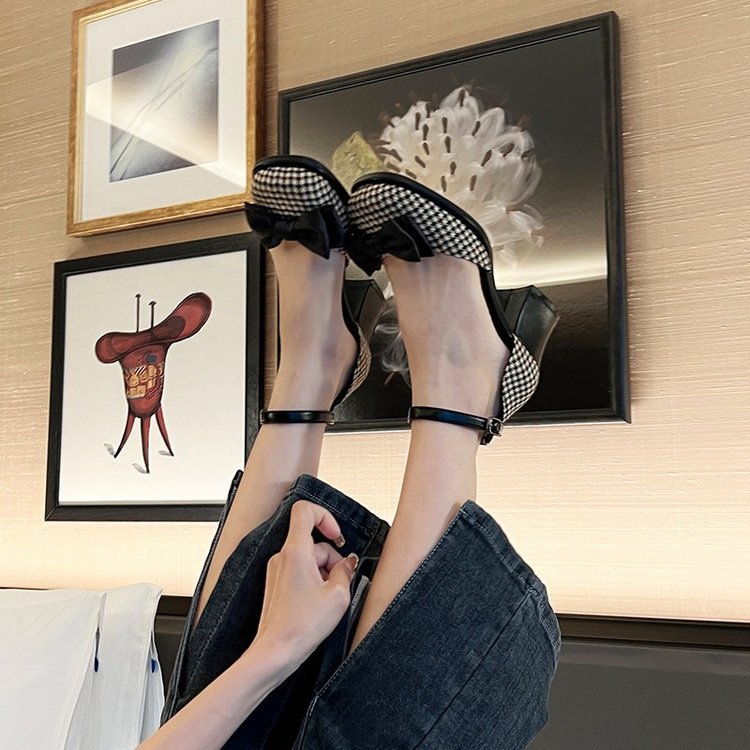 Sarah Express Plaid Bow Square Toe Block Heels