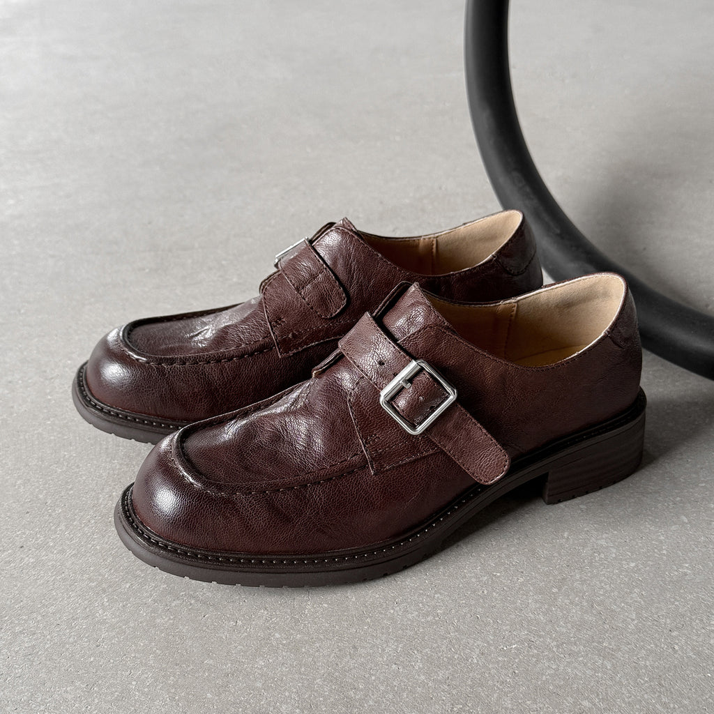 Sarah Express Washed Leather Monk Strap Loafers