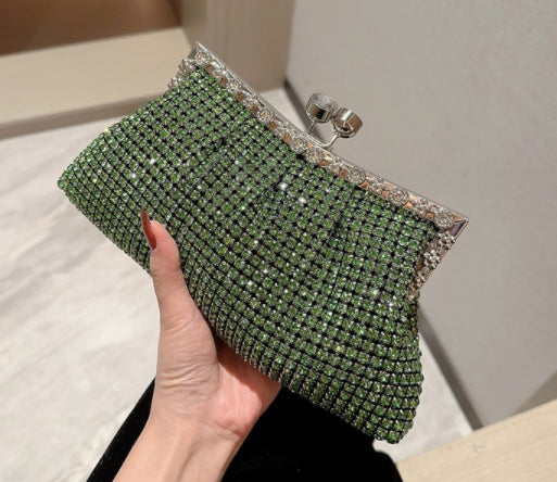 Sarah Express Rhinestone Embellished Dumpling Dinner Clutch Green