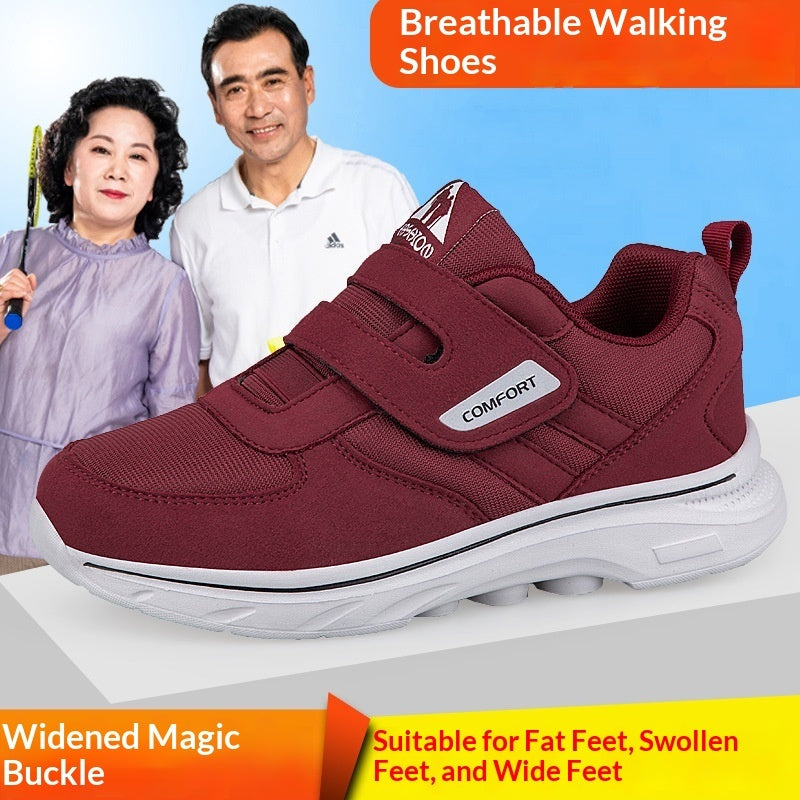 Sarah Express Unisex Wide-Toe Velcro Walking Shoes Purplish Red