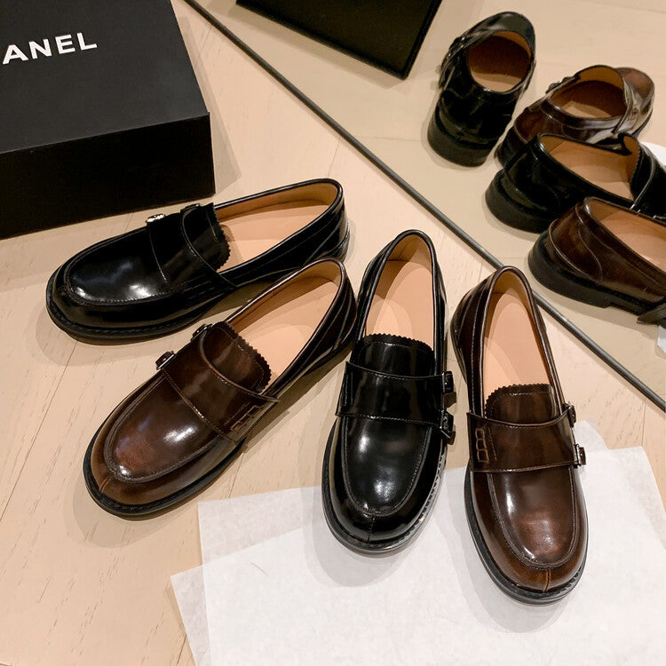 Sarah Express Retro Distressed Buckle Loafers