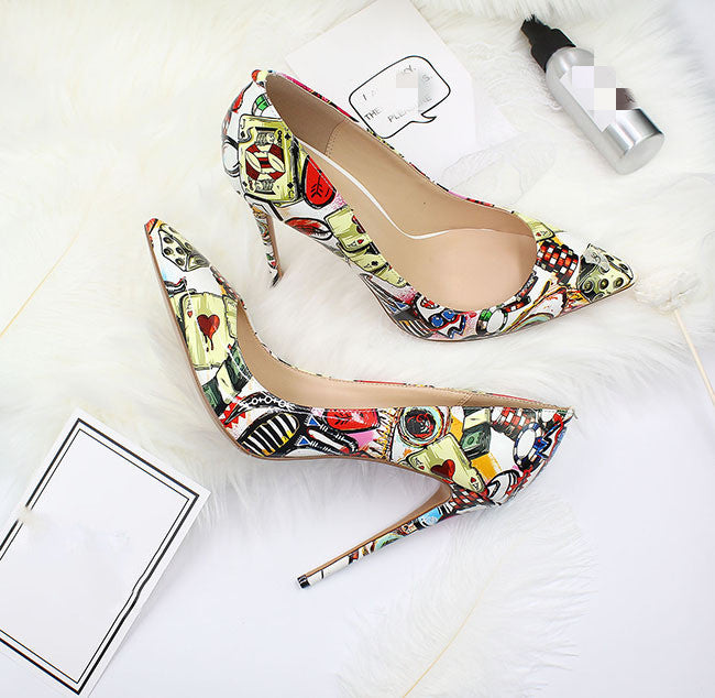 Sarah Express Playing Card Print Stiletto Heels