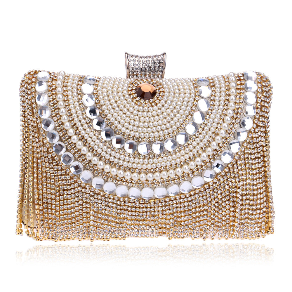 Sarah Express Crystal Tassel Evening Banquet Clutch Bag Gold