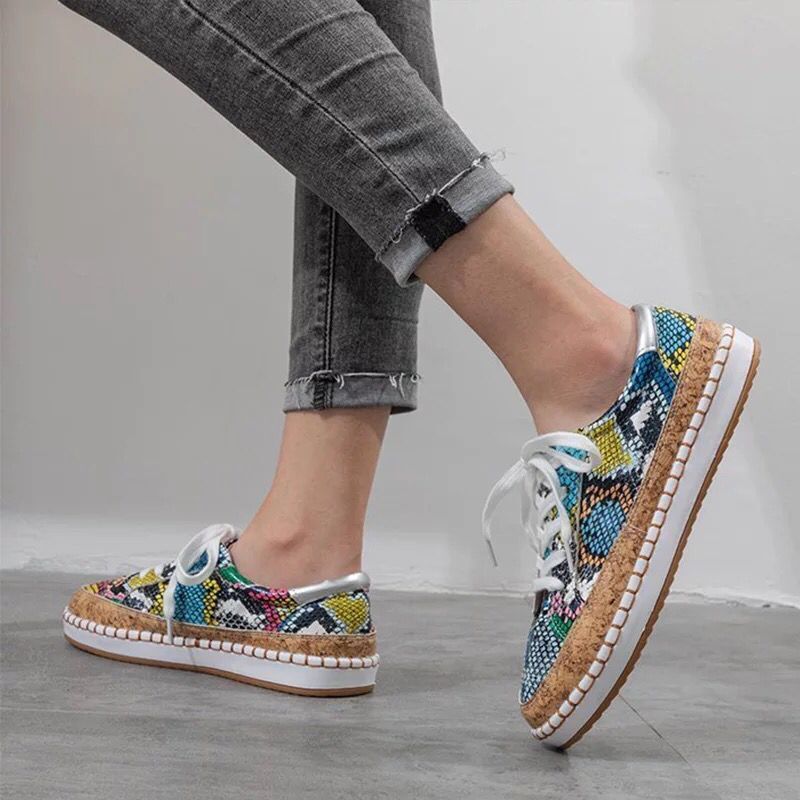 Sarah Express Snake Print Platform Sneakers Chunky Sole