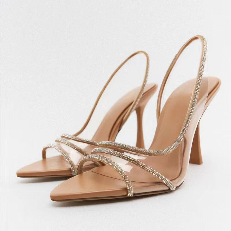 Sarah Express Pointed Toe Rhinestone Slingback Heels Apricot