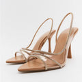 Sarah Express Pointed Toe Rhinestone Slingback Heels Apricot