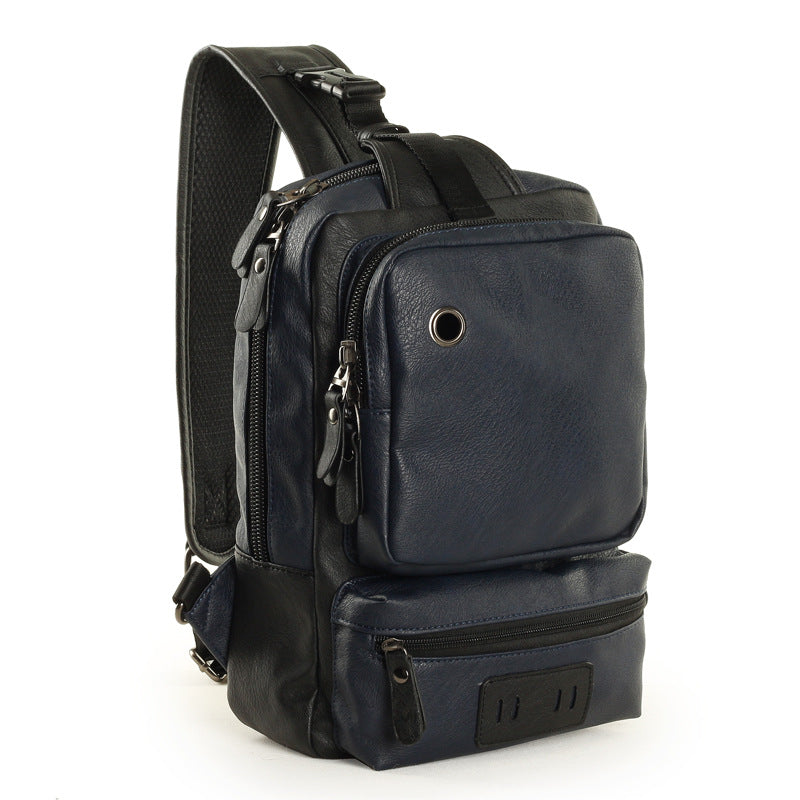 Sarah Express Casual Leather Chest Backpack Satchel Deep blue