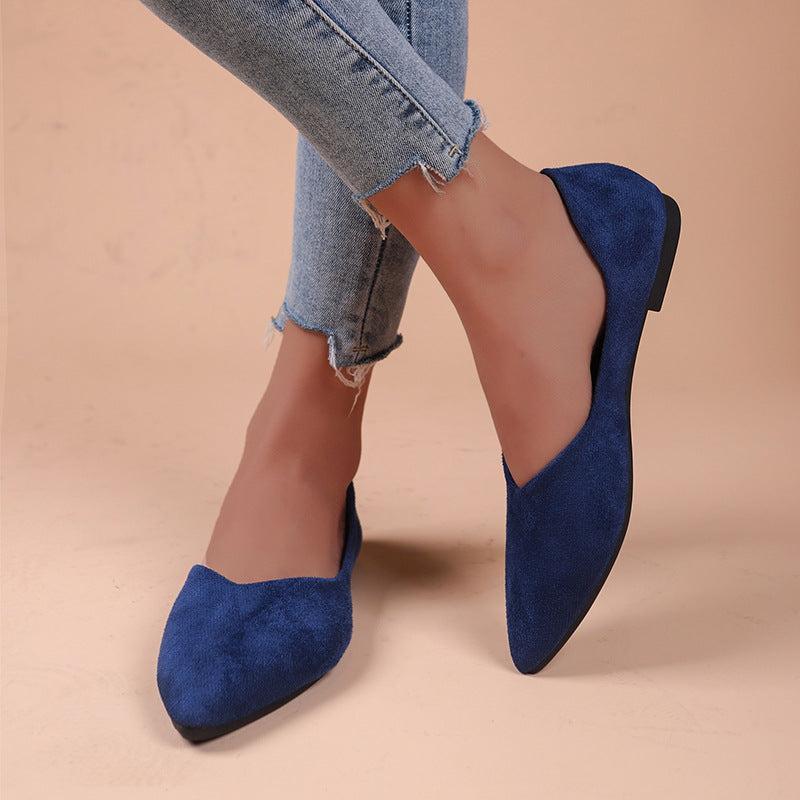Sarah Express Pointed-Toe Suede Flats Slip-On Shoes