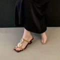 Sarah Express Square Toe Low Heel Slide Sandals Nude