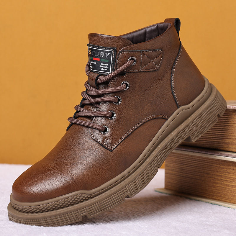 Sarah Express Men's Casual Lace-Up Tactical Boots Brown Thin Shoes Lining