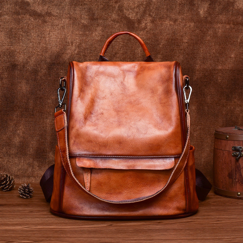 Sarah Express Retro Cowhide Leather Travel Backpack