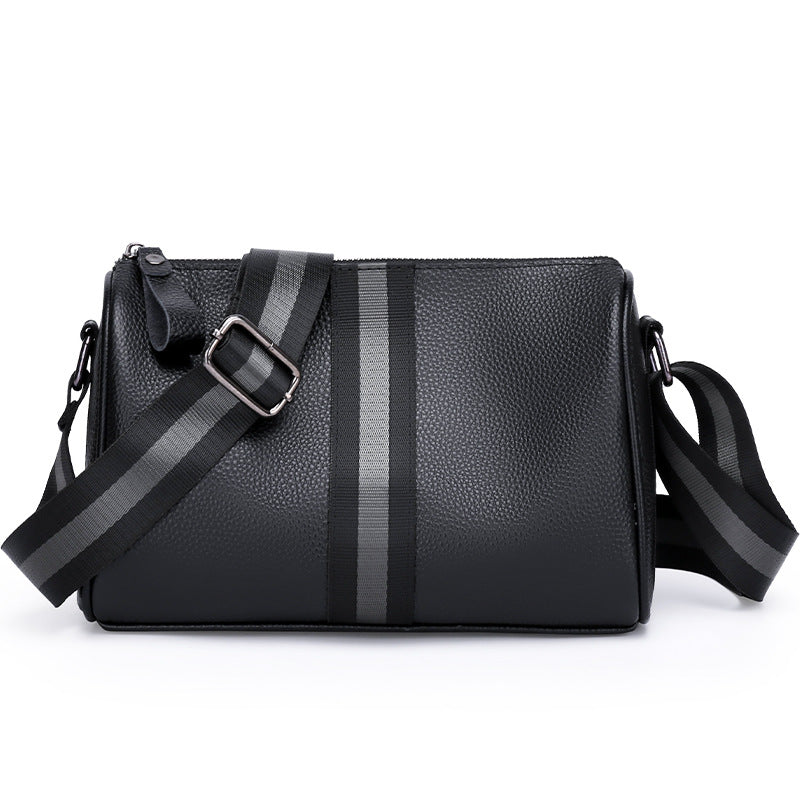 Sarah Express Leather Crossbody Bag with Striped Strap Black