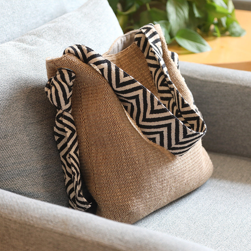 Sarah Express Canvas Tote Bag with Chevron Strap Khaki
