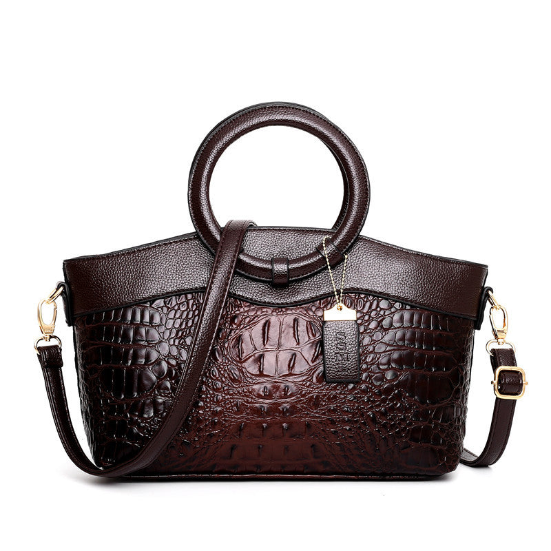 Sarah Express Structured Croc-Embossed Top Handle Handbag Brown 31X 21X 13cm