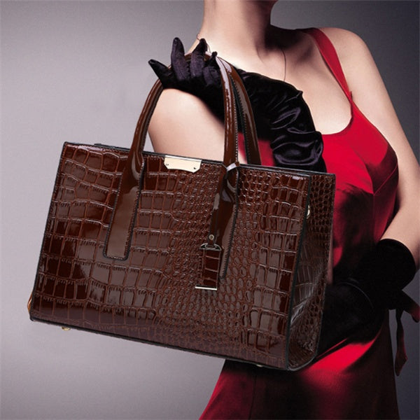 Sarah Express Structured Crocodile Pattern Tote Handbag