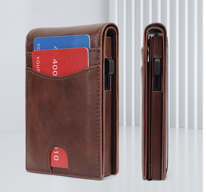 Sarah Express Magnetic RFID Blocking Leather Card Wallet Brown
