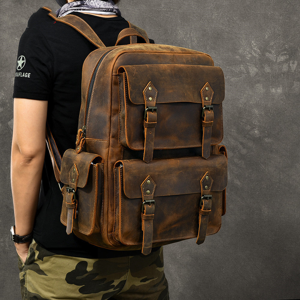 Sarah Express Vintage Crazy Horse Leather Backpack Coffee