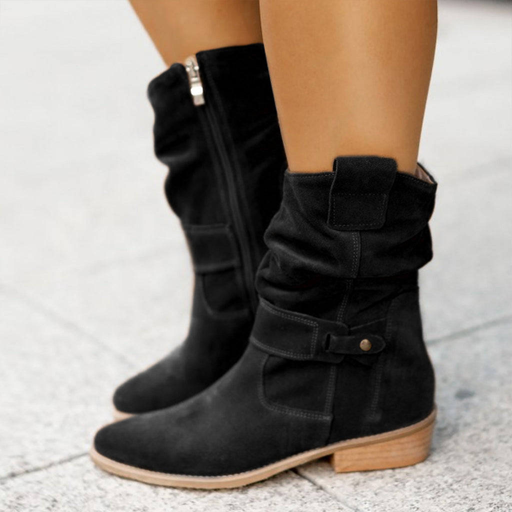 Sarah Express Pointed Toe Suede Mid-Calf Western Boots