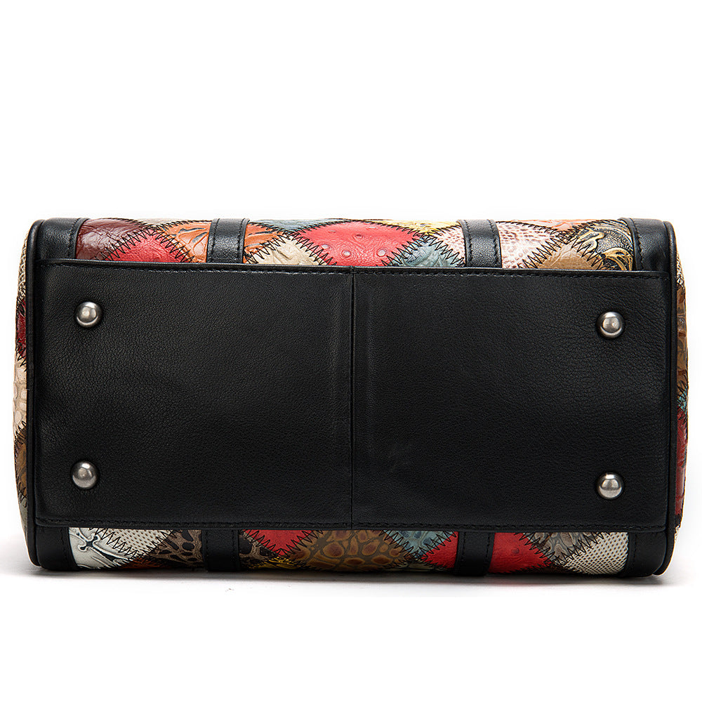 Sarah Express Patchwork Boston Handbag with Shoulder Strap