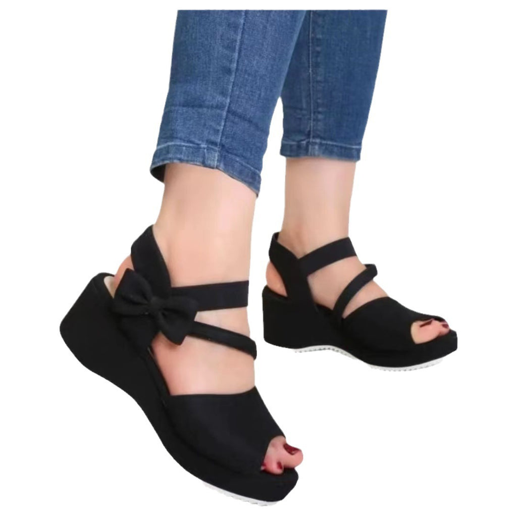 Sarah Express Peep Toe Wedge Sandals With Bow
