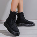 Sarah Express Platform Leopard Print Lace-Up Boots Black