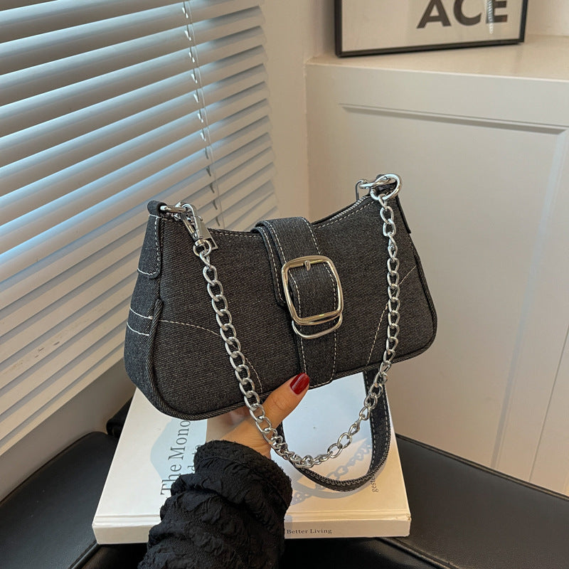 Sarah Express Denim Buckle Chain Shoulder Bag