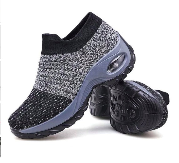 Sarah Express Breathable Mesh Wedge Platform Sneakers Grey