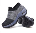 Sarah Express Breathable Mesh Wedge Platform Sneakers Grey