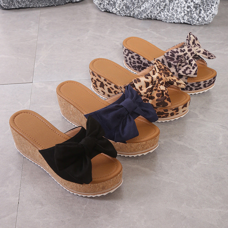 Sarah Express Bow Detail Wedge Platform Slide Sandals
