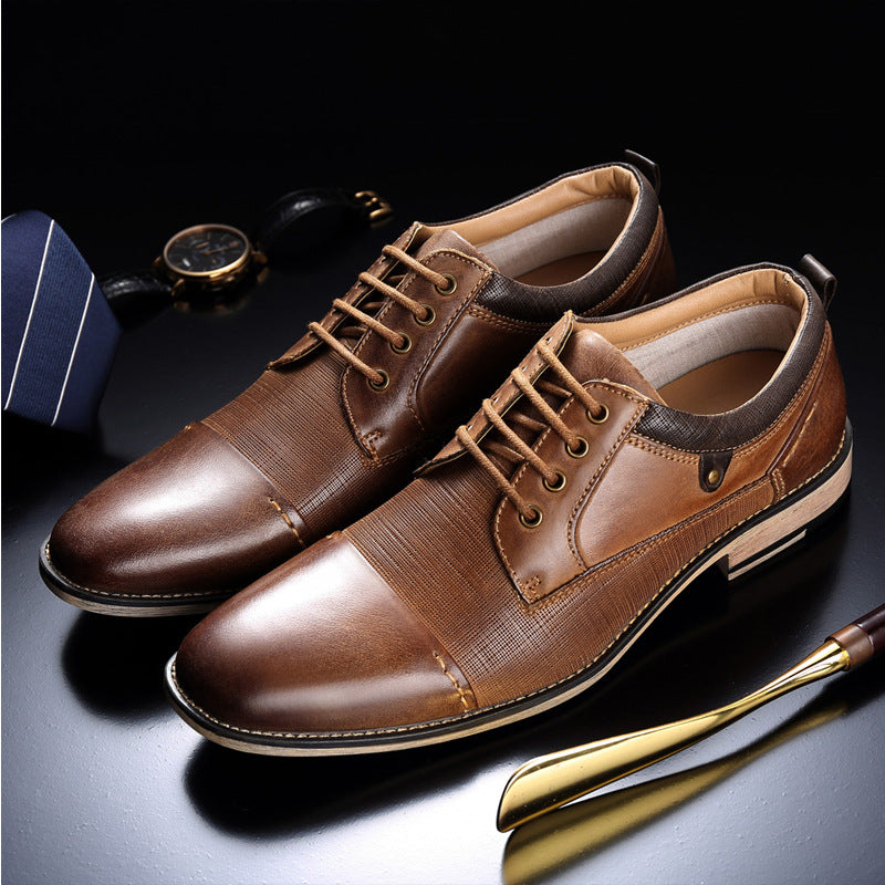 Sarah Express Men's Brown Leather Formal Dress Shoes