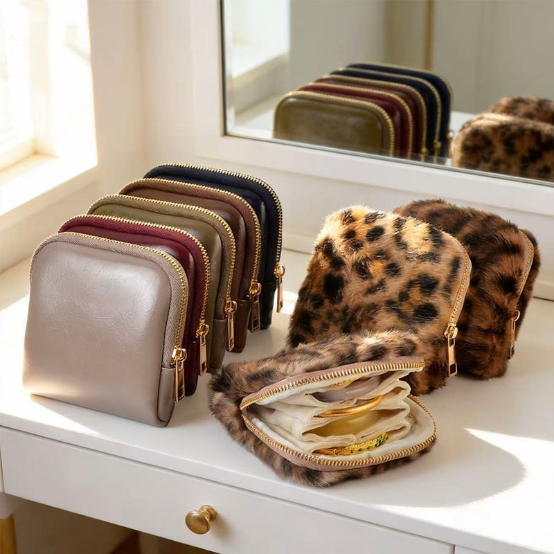 Sarah Express Multi-Layer Leopard Print Jewelry Organizer Bag
