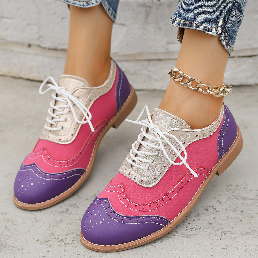Sarah Express Color-Block Lace-Up Round Toe Flats