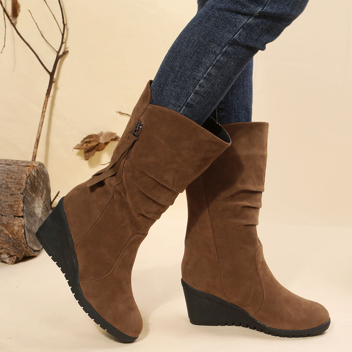 Large Size Low Heel Round Toe Women's Martin Boots – front product view