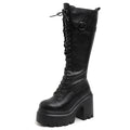 Sarah Express Chunky Heel Lace-Up Over-the-Knee Boots Black