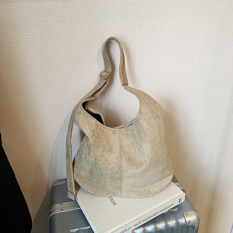 Sarah Express Suede Texture Bucket Shoulder Bag