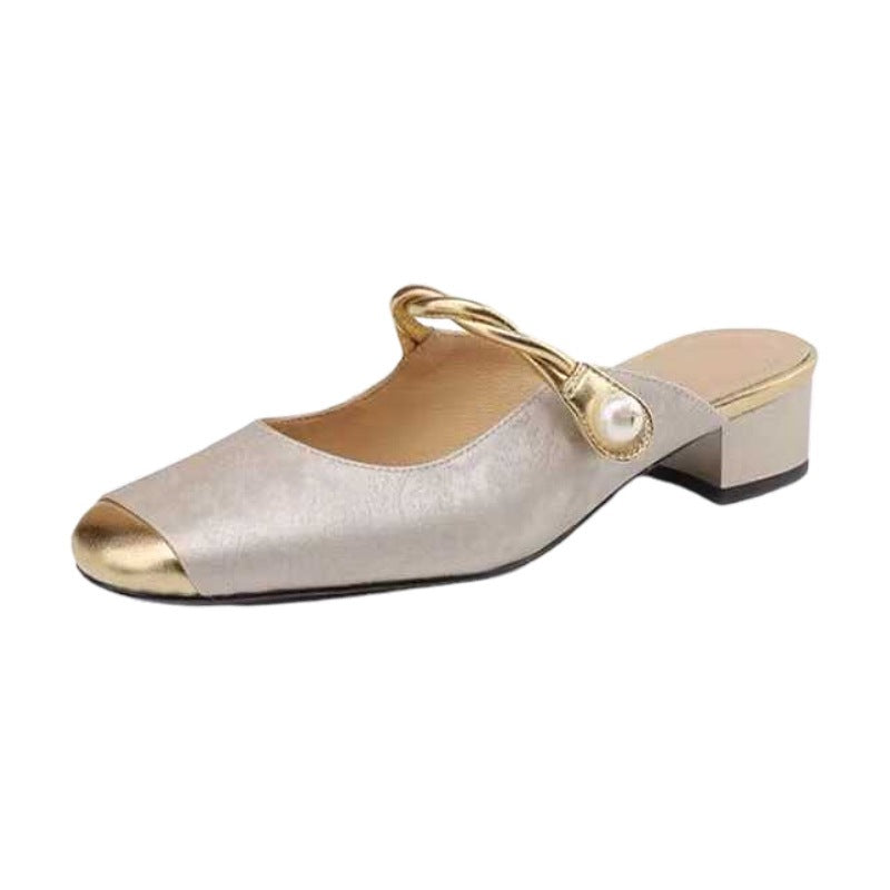 Sarah Express Closed Toe Half Slippers with Pearl Detail