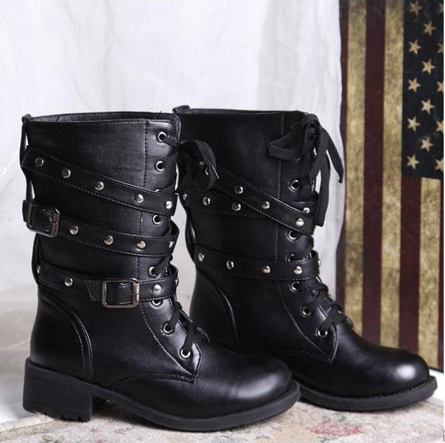 Sarah Express Women's Lace-Up Martin Boots Black