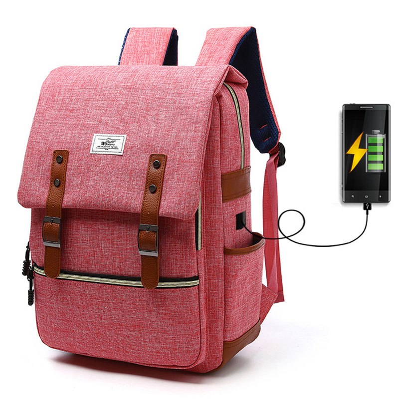 Sarah Express Vintage Canvas Laptop Backpack USB Charging Watermelon Red