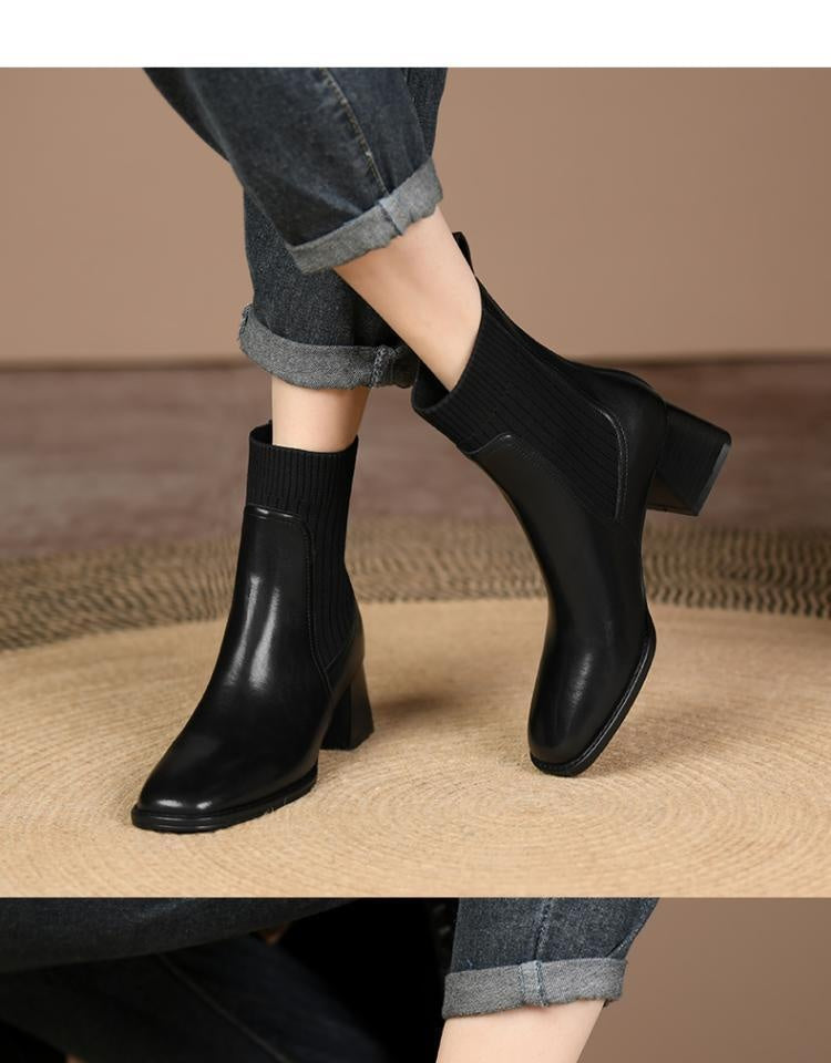 Sarah Express Vintage Square Toe Chunky Heel Ankle Boots