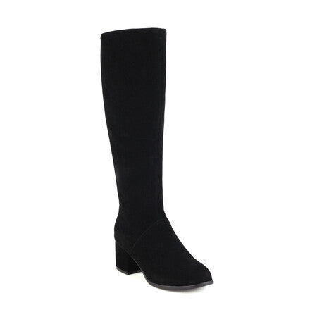 Sarah Express Women's Retro Suede Chunky Mid-Heel Boots Black