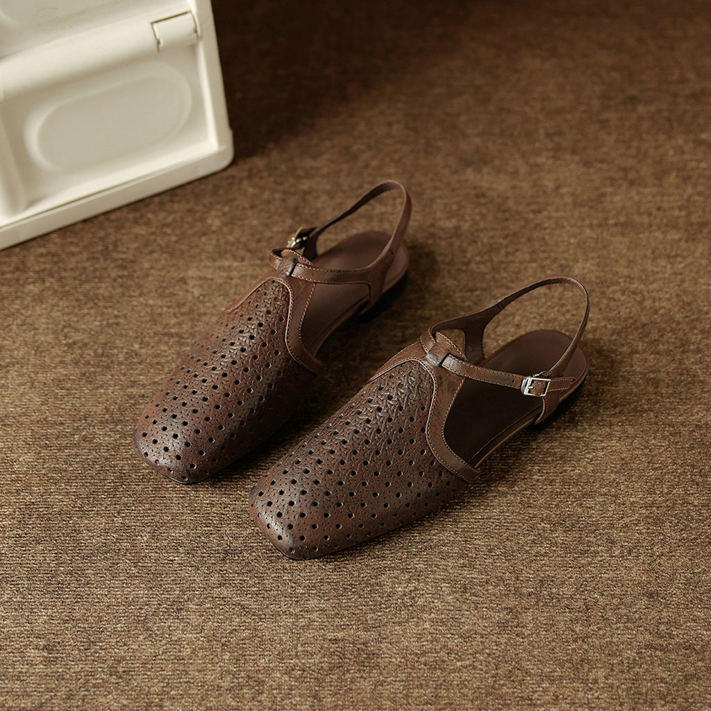 Sarah Express Perforated Leather Slingback Flat Sandals