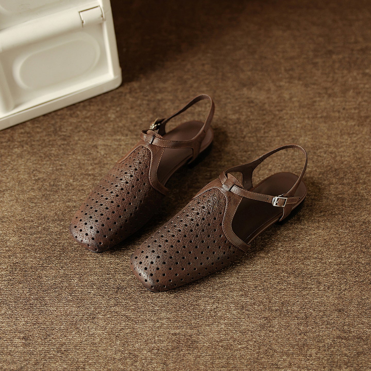 Sarah Express Perforated Leather Slingback Flat Sandals
