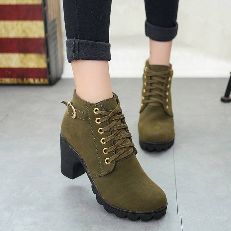 Sarah Express Women's Suede Chunky Block Heel Boots