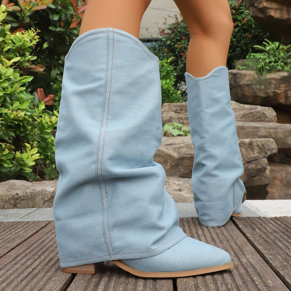 Sarah Express Retro Chunky Heel Mid-Calf Boots