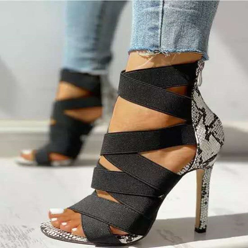 Sarah Express Snake Pattern Crisscross Stiletto Sandals